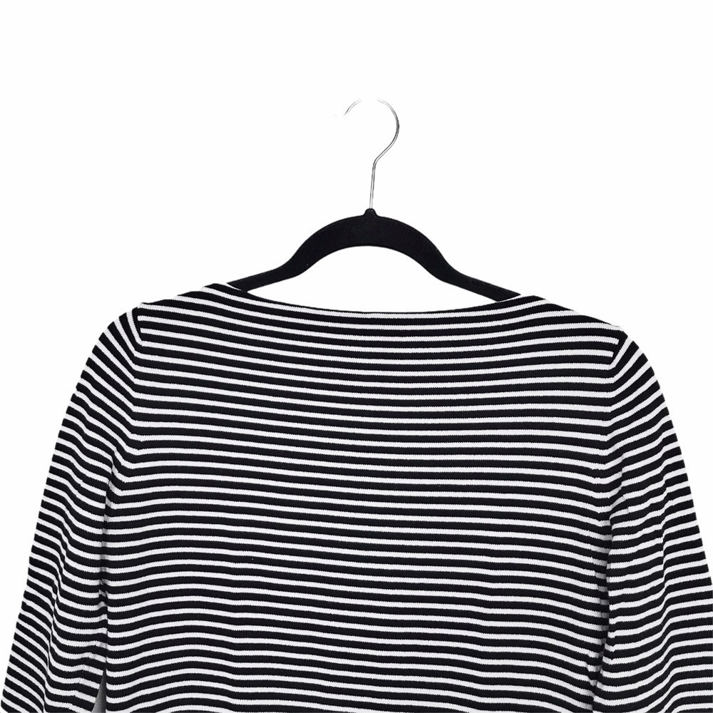 Black and White Stripe 3/4 Sleeve Knit Top - Picture 6 of 7